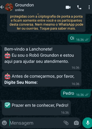 Chatbot Whatsapp Groundon para Delivery